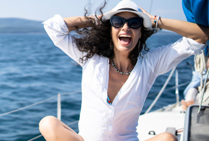 A woman on a boat