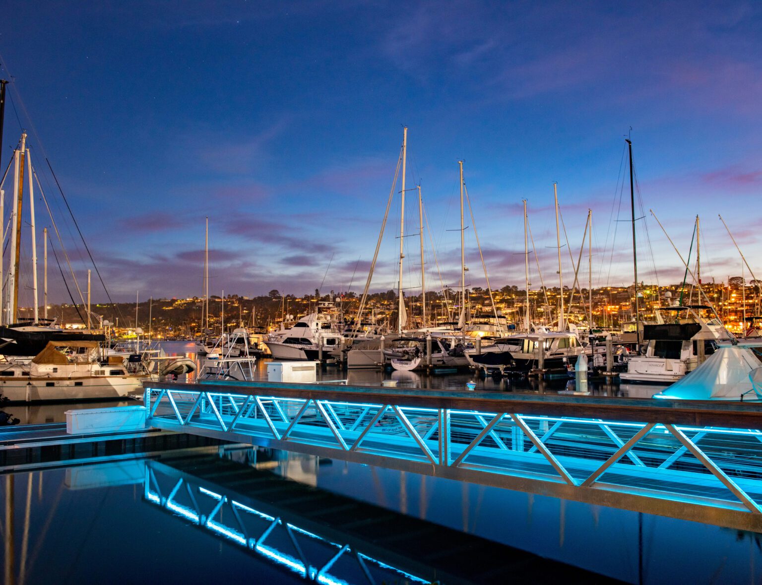 marina dock at night