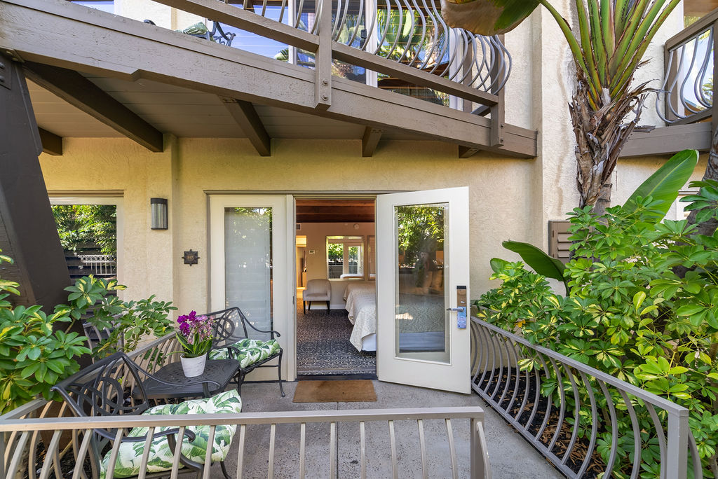 Private balcony with chairs and table
