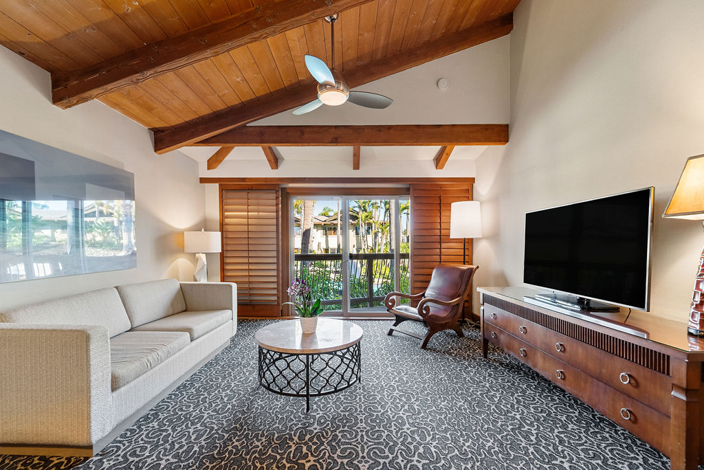 Guest living room with view of patio