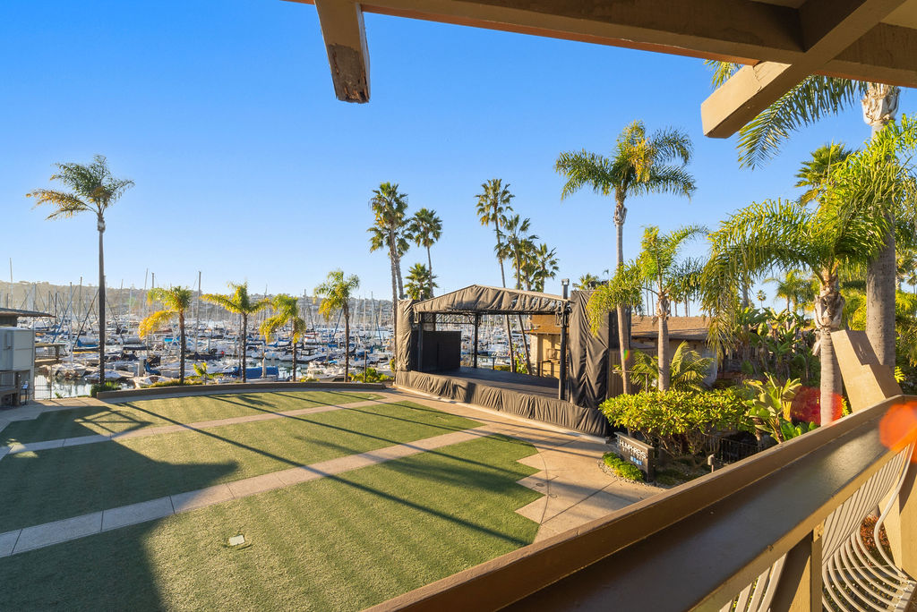 Patio view of Concert stage and marina