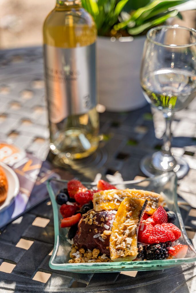 Acai bowl with wine glass
