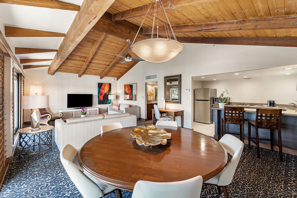 Dining Room table, living room and kitchen