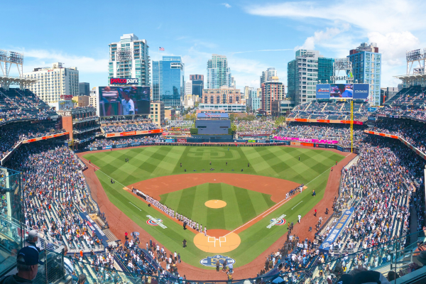 drone shot of Petco Park