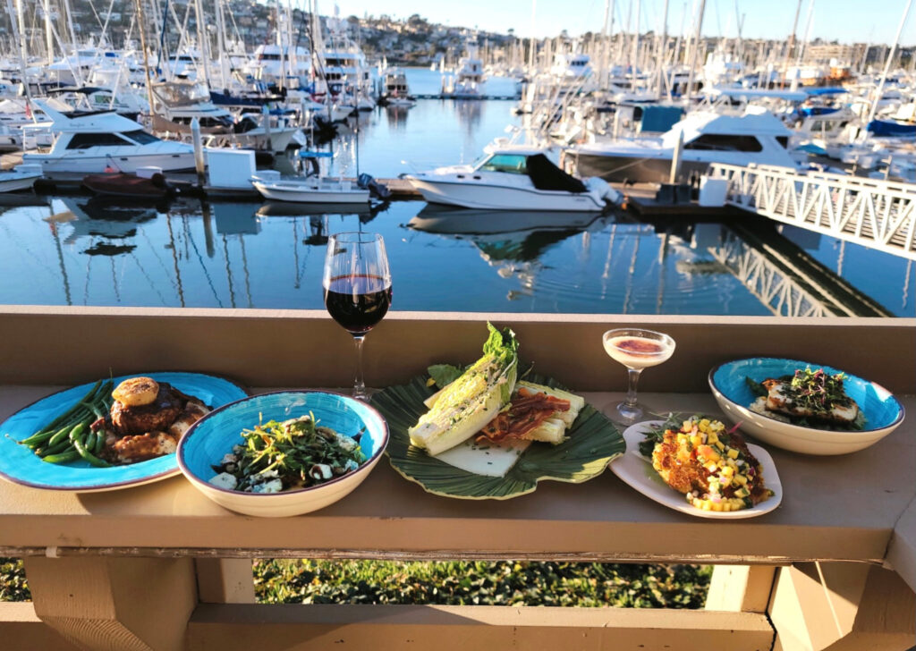 outdoor food and drink by the waterfront at blue wave