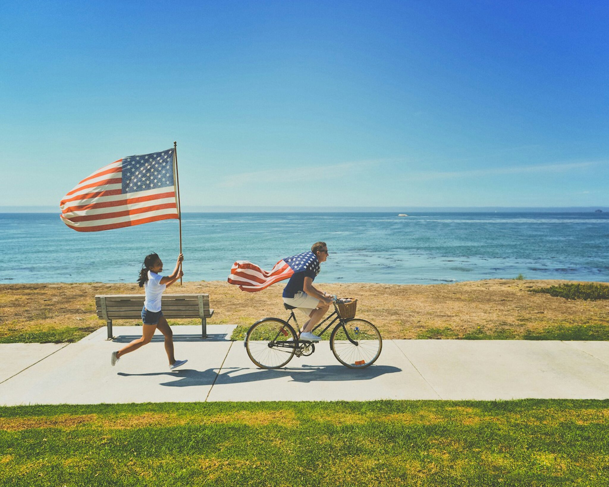 bike with usa flag