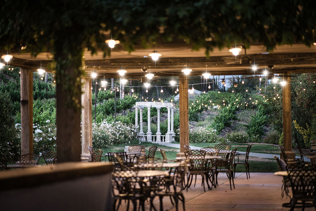 a covered seating area at europa village