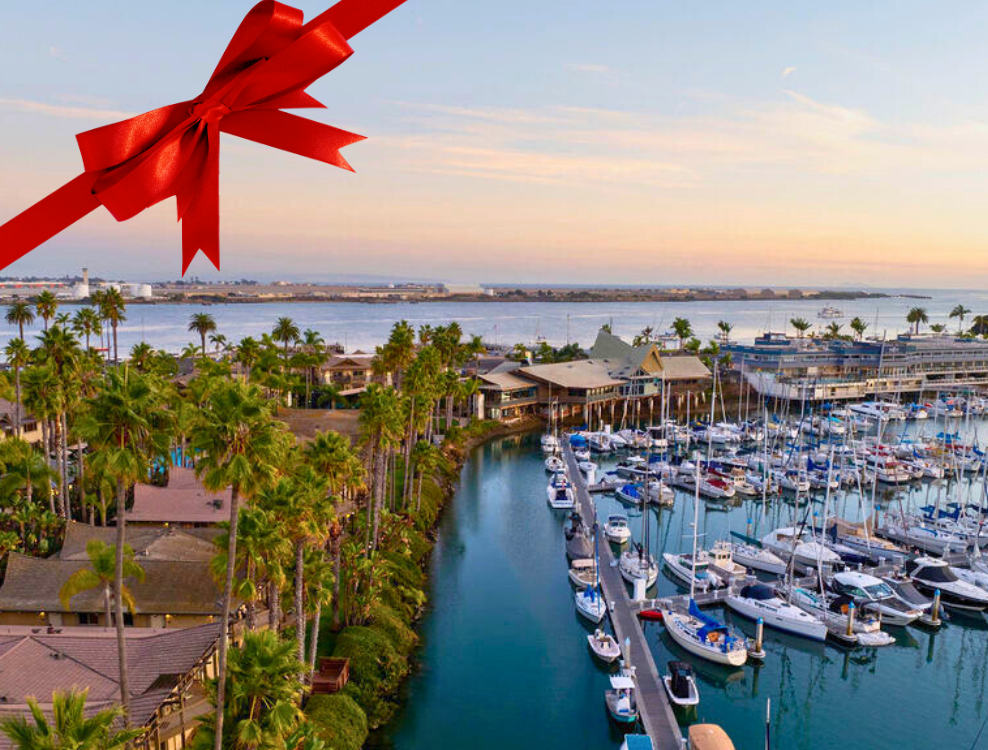 aerial over half moon inn at sunset