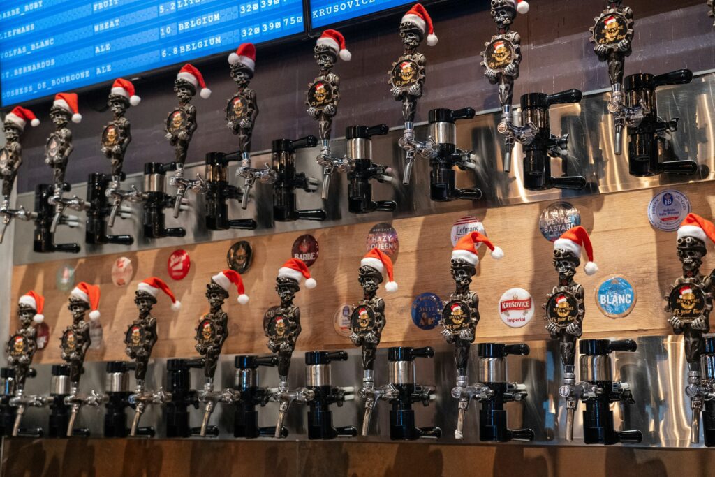 bar taps with santa hats