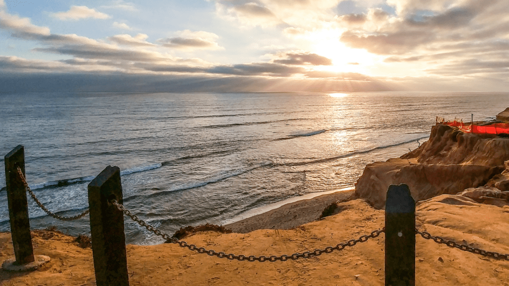 Sunset over the bay from a cliff side
