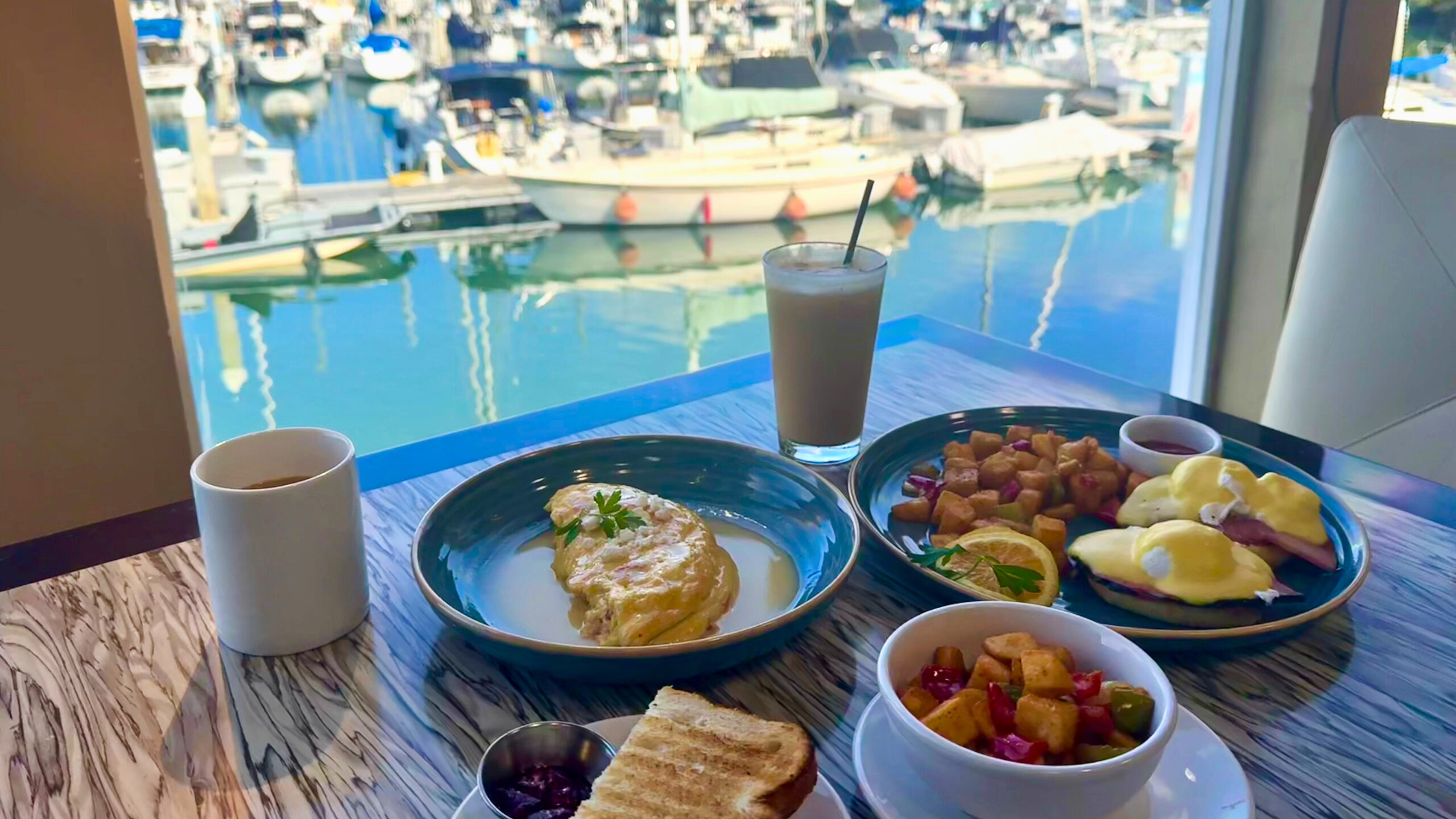 ding room with marina view