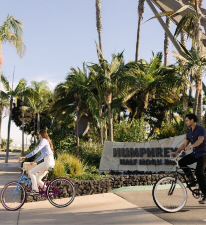 Couple Riding Bikes near Humphreys Half Moon Inn