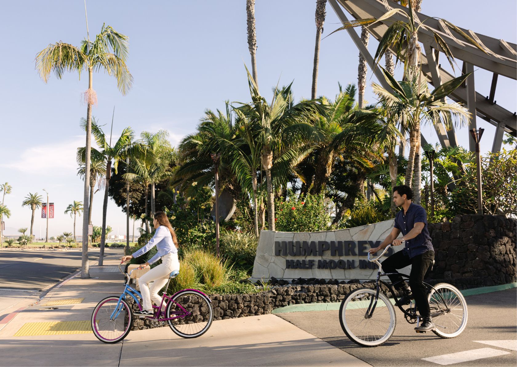 Couple Riding Bikes near Humphreys Half Moon Inn