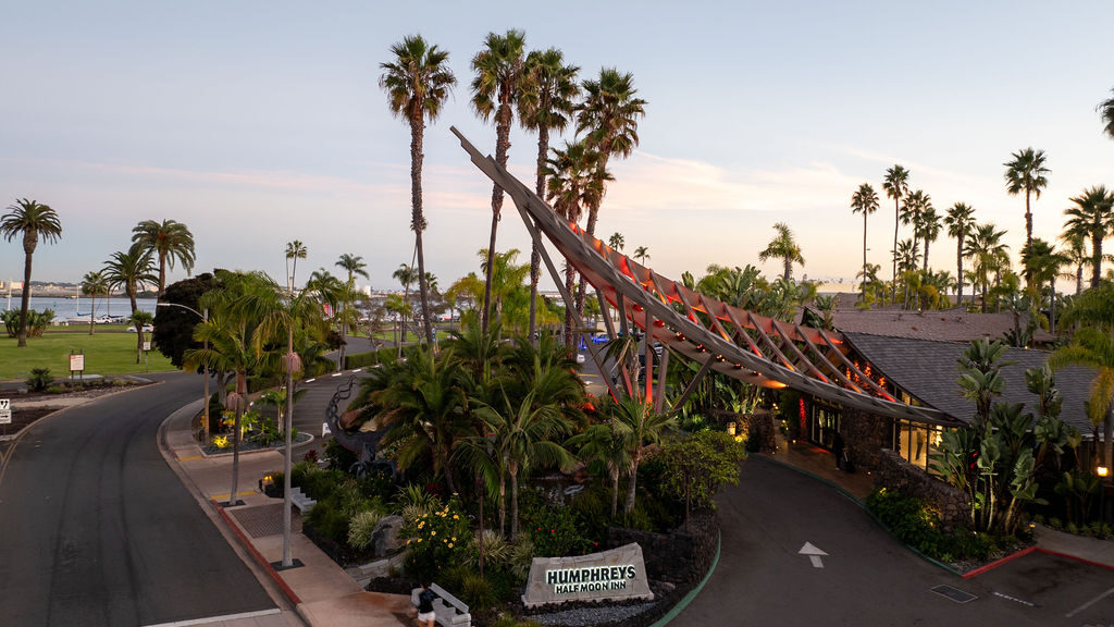 Hotel entrance at sunset